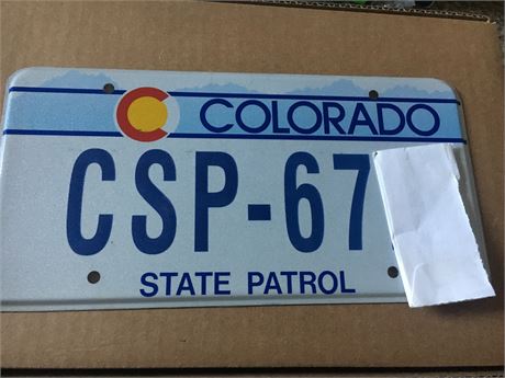 Obsolete Colorado State Patrol Police Trooper Cruiser License Plate