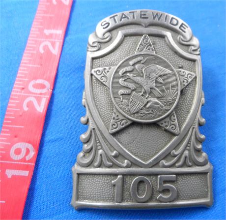 Statewide Illinois Security Guard Officer Badge 2-3/4" Hat Cap Vintage