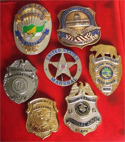 Lot of  7 x Police badges, AK, KY, CA, CT, Metrop. DC,  M a r s h a l / SALE !!